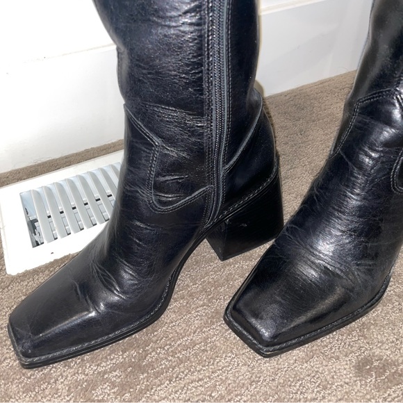 Square toe knee high block heel boots - Picture 3 of 7